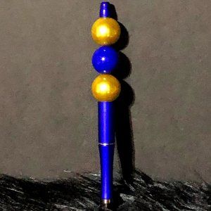 Handmade Blue and Gold Beaded Ballpoint Pen